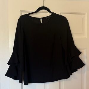 J. Crew Black Flounce Sleeve Blouse